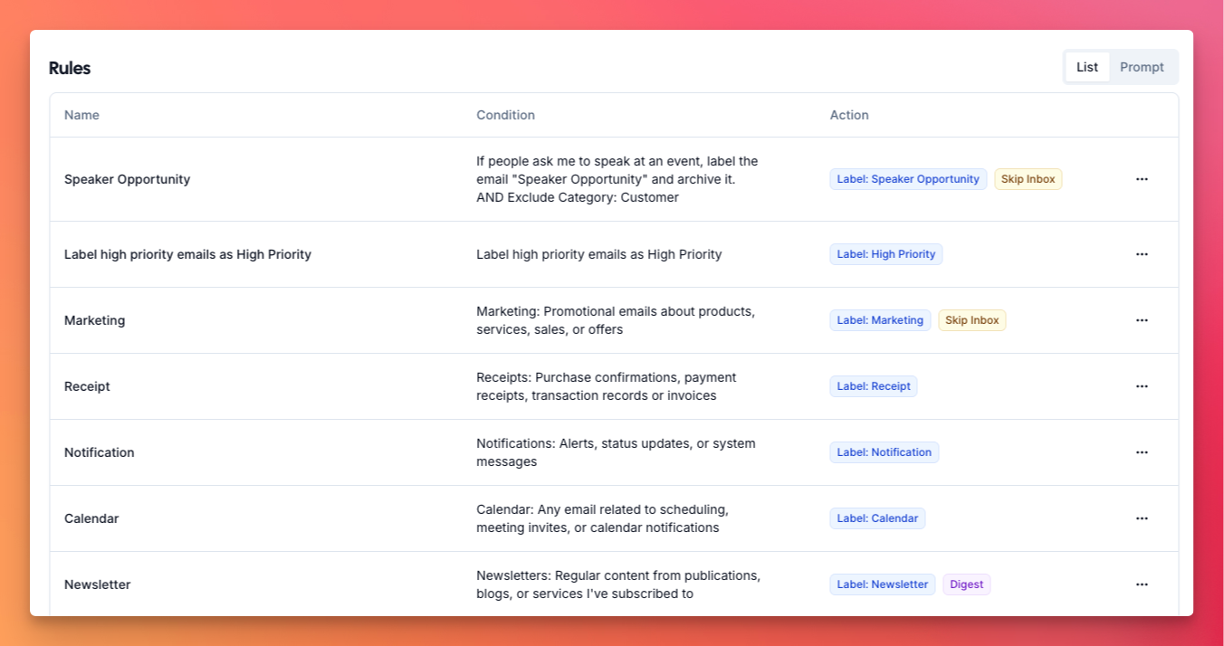 Inbox Zero AI assistant rules